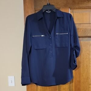Elegant Navy Blouse with Zipper Details